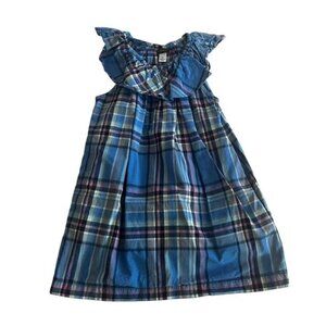 Tea Collection Blue Madras Print Sundress With Ruffle Neckline Size 3